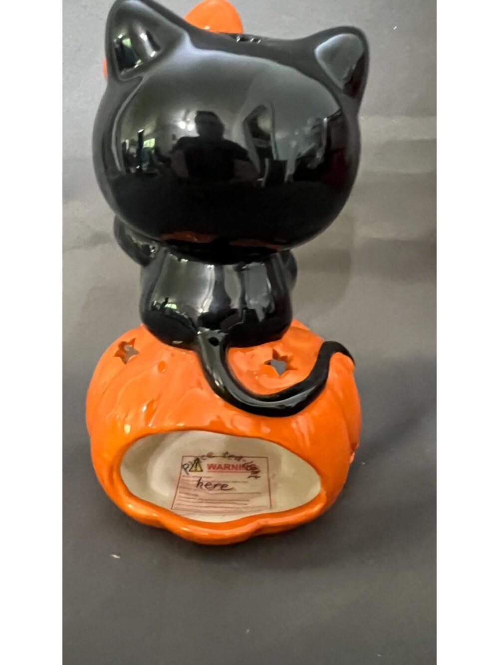 Hello Kitty Halloween Ceramic Tealight Holder Jack-O-Lantern Black Cat & Orange - Picture 3 of 6